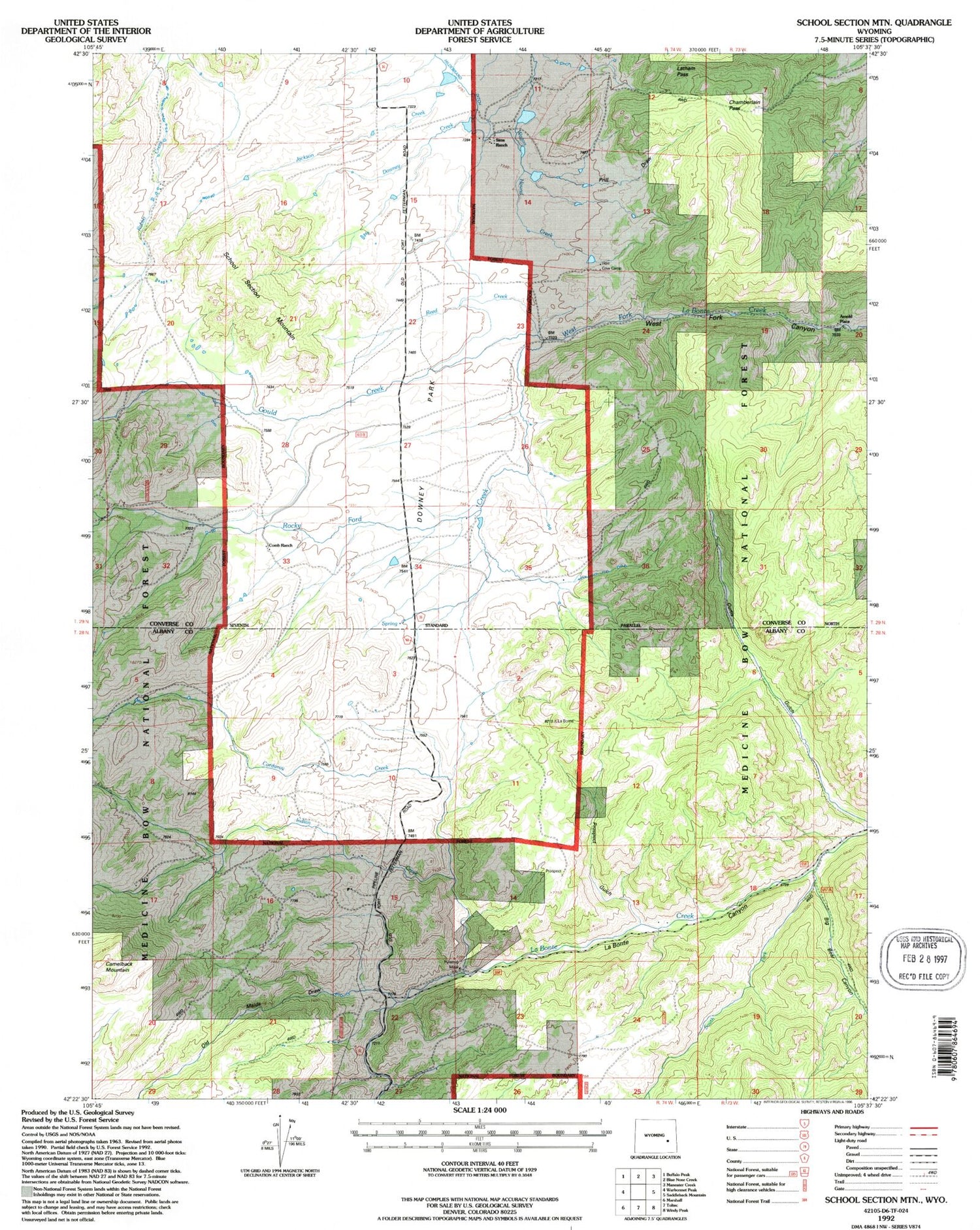 Classic USGS School Section Mountain Wyoming 7.5'x7.5' Topo Map Image