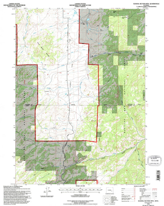Classic USGS School Section Mountain Wyoming 7.5'x7.5' Topo Map Image
