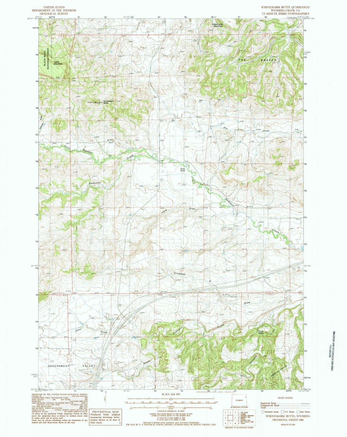 Classic USGS Schoolmarm Butte Wyoming 7.5'x7.5' Topo Map Image