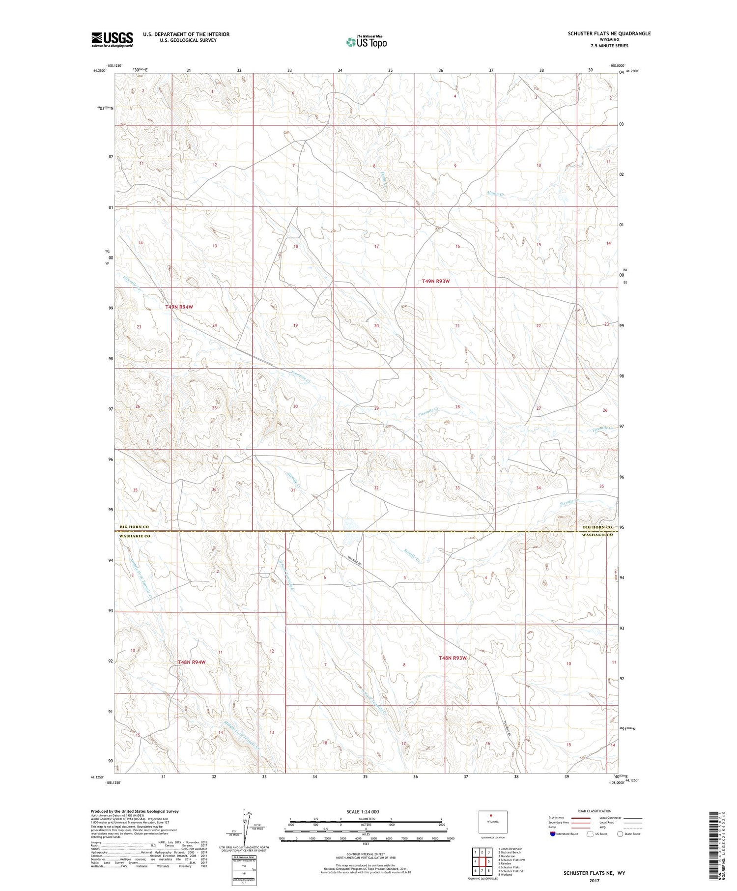 Schuster Flats NE Wyoming US Topo Map Image
