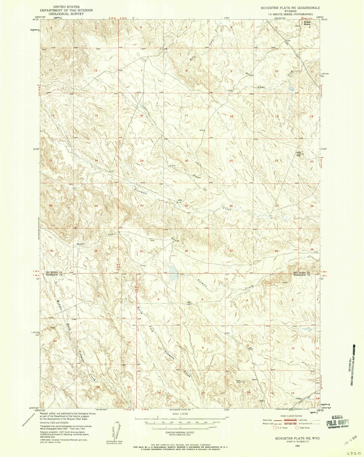 Classic USGS Schuster Flats NE Wyoming 7.5'x7.5' Topo Map Image