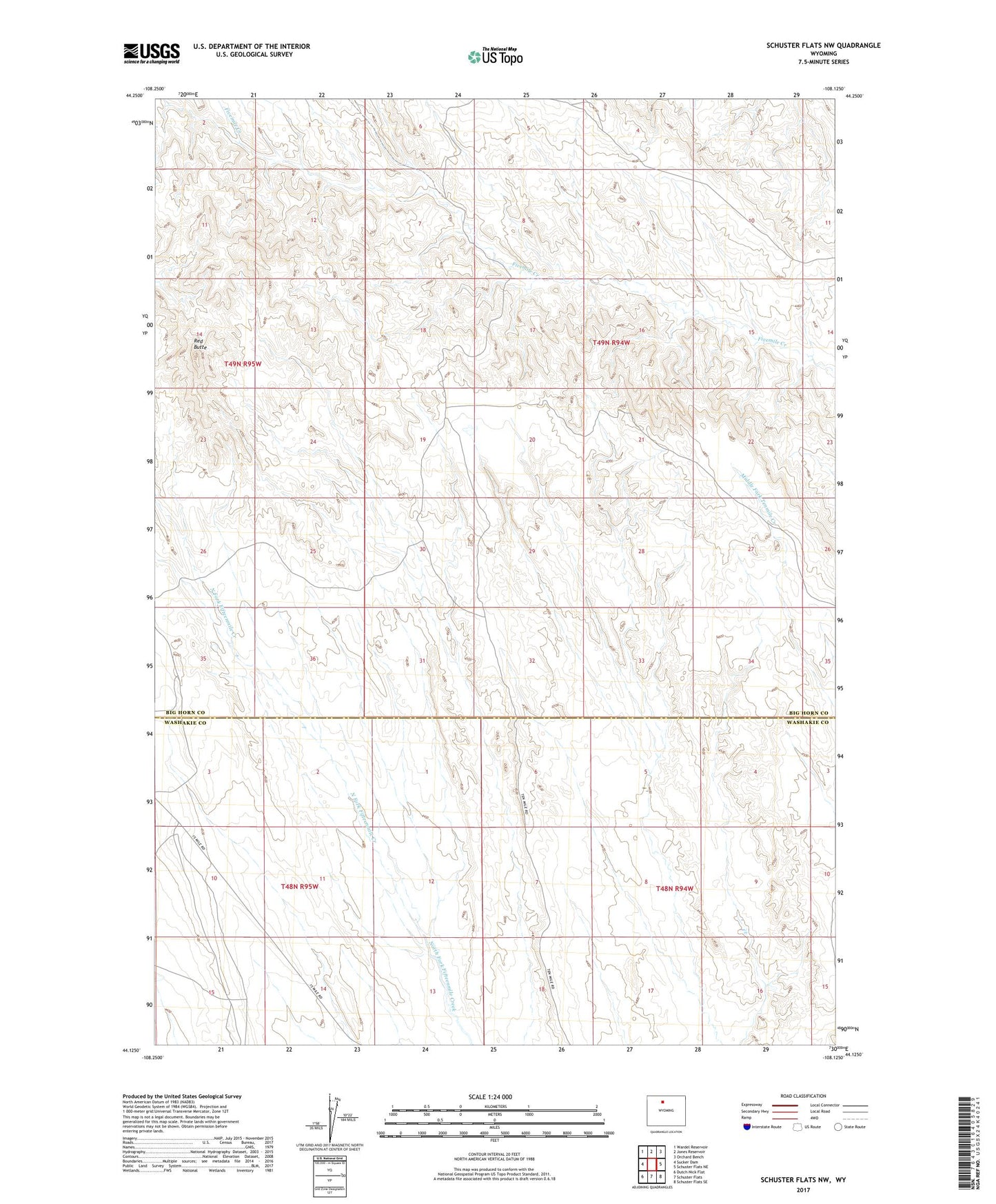 Schuster Flats NW Wyoming US Topo Map Image