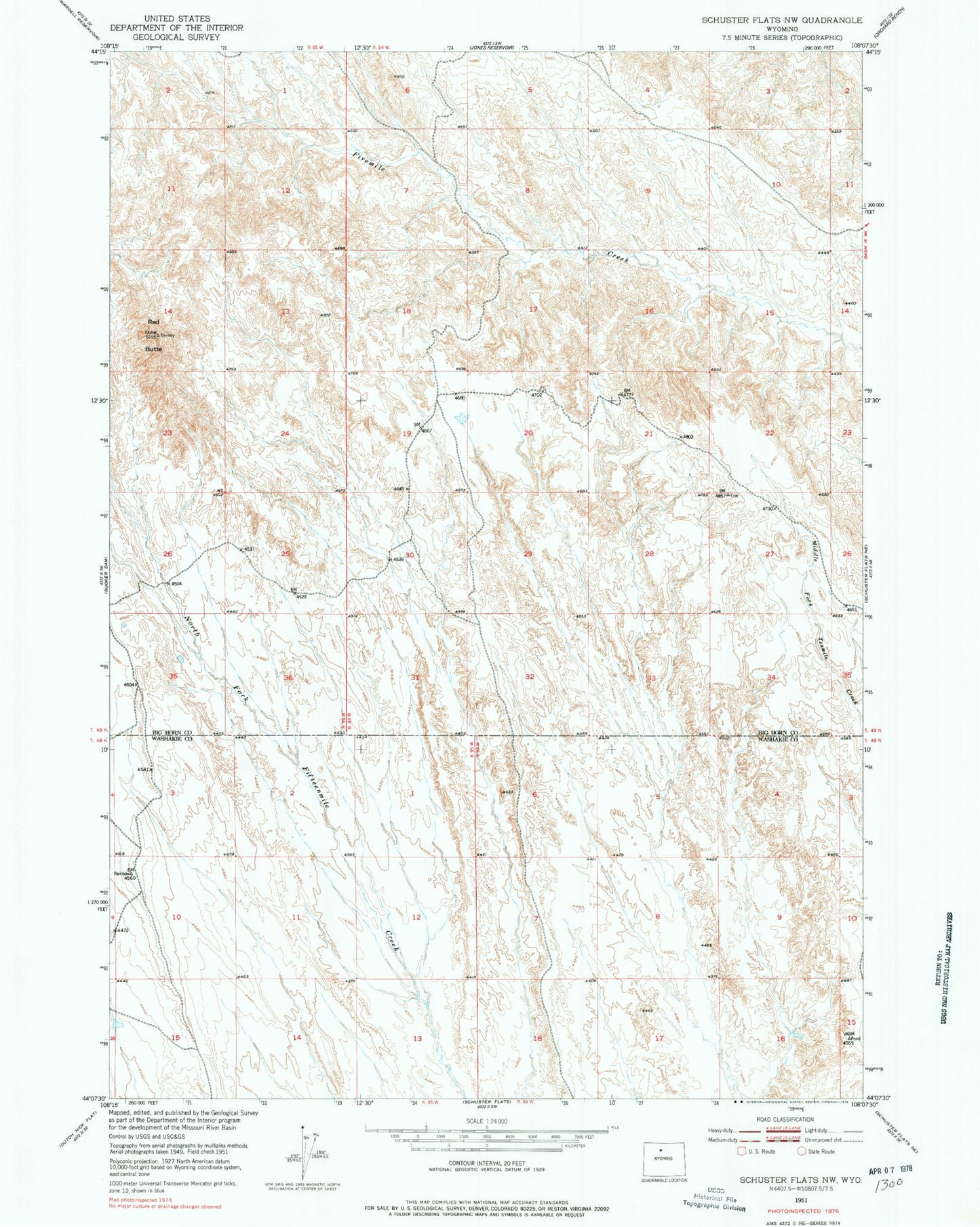 Classic USGS Schuster Flats NW Wyoming 7.5'x7.5' Topo Map Image