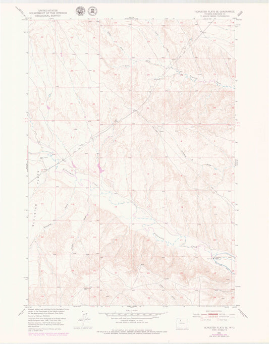 Classic USGS Schuster Flats SE Wyoming 7.5'x7.5' Topo Map Image