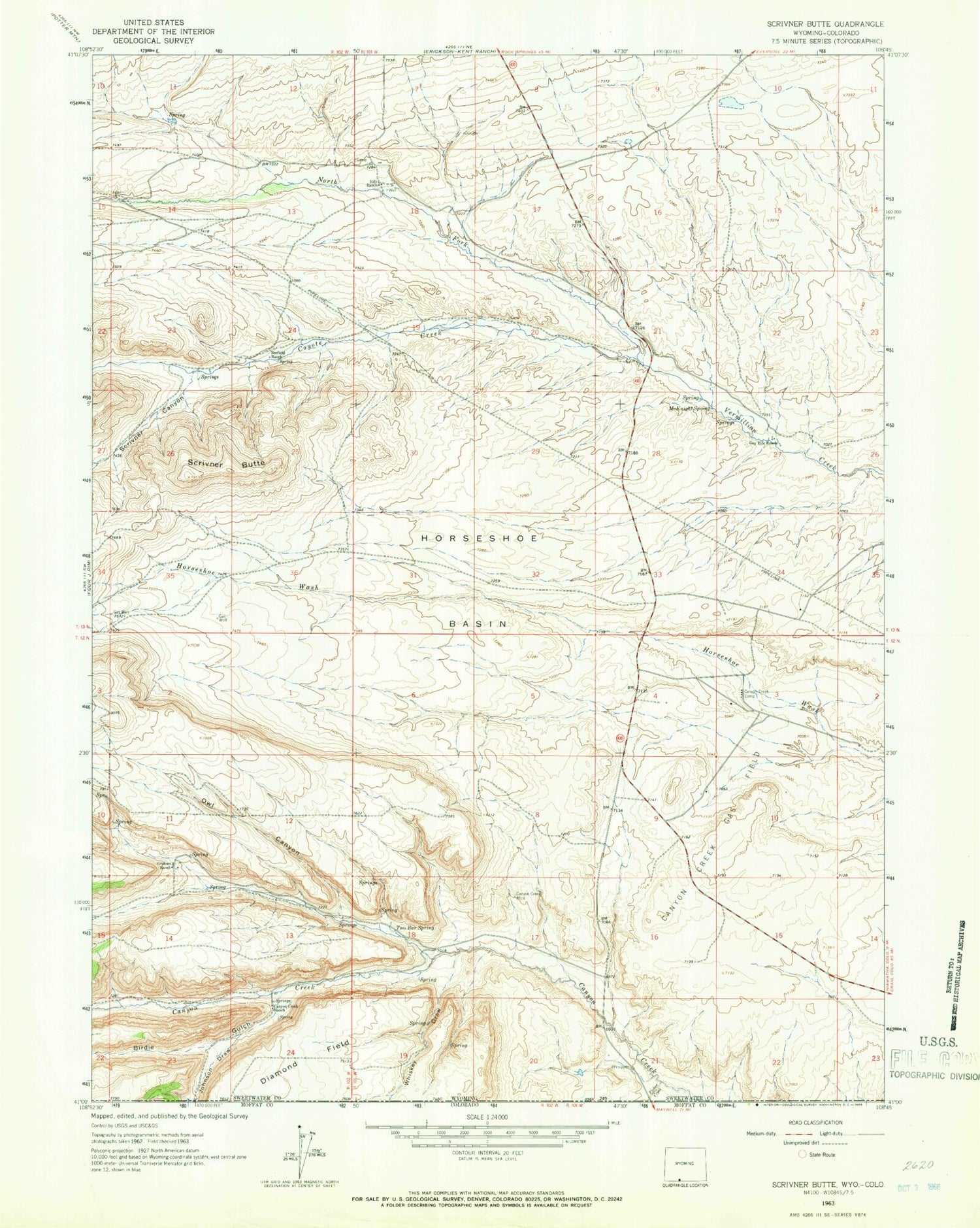 Classic USGS Scrivner Butte Wyoming 7.5'x7.5' Topo Map Image