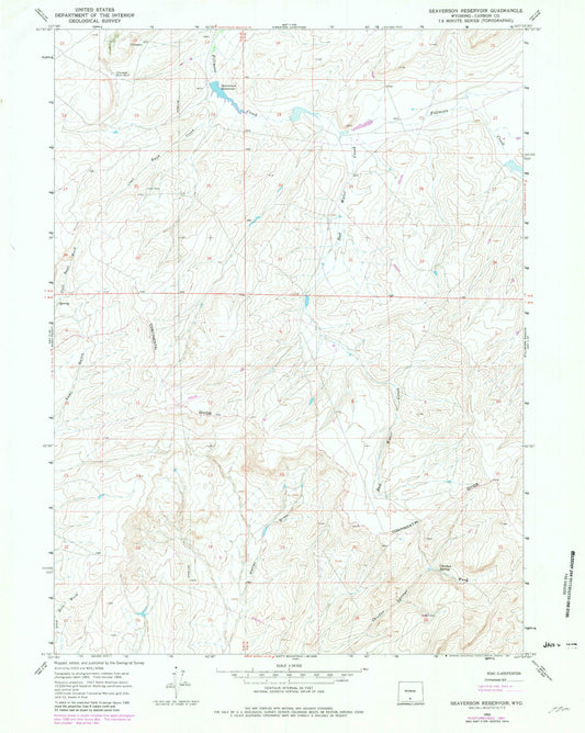 Classic USGS Seaverson Reservoir Wyoming 7.5'x7.5' Topo Map Image