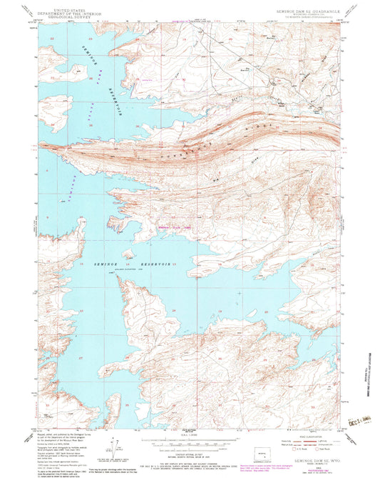 Classic USGS Seminoe Dam SE Wyoming 7.5'x7.5' Topo Map Image