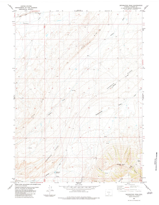 Classic USGS Separation Peak Wyoming 7.5'x7.5' Topo Map Image