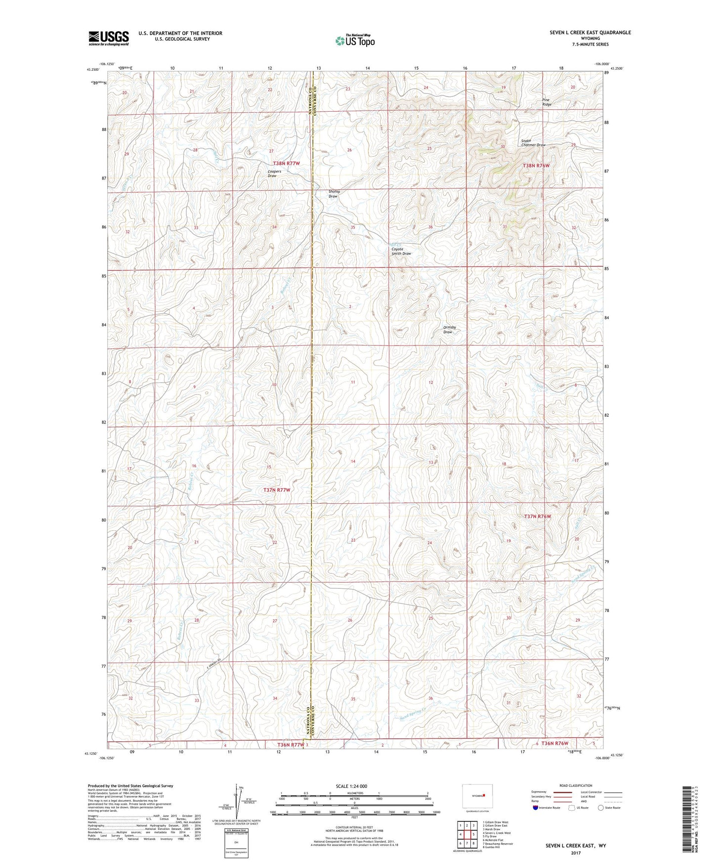 Seven L Creek East Wyoming US Topo Map Image