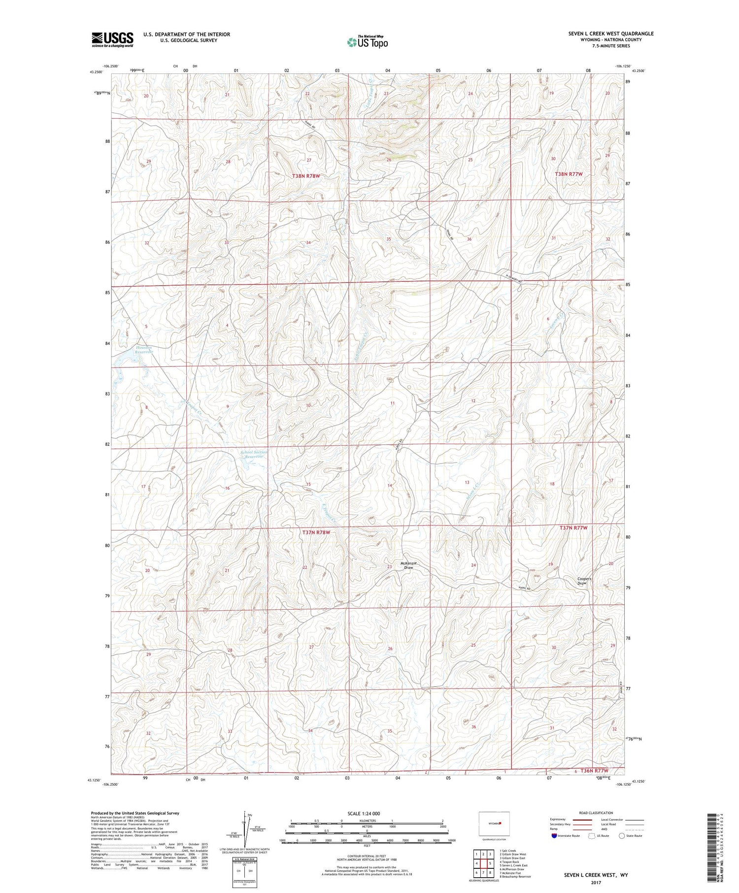 Seven L Creek West Wyoming US Topo Map Image