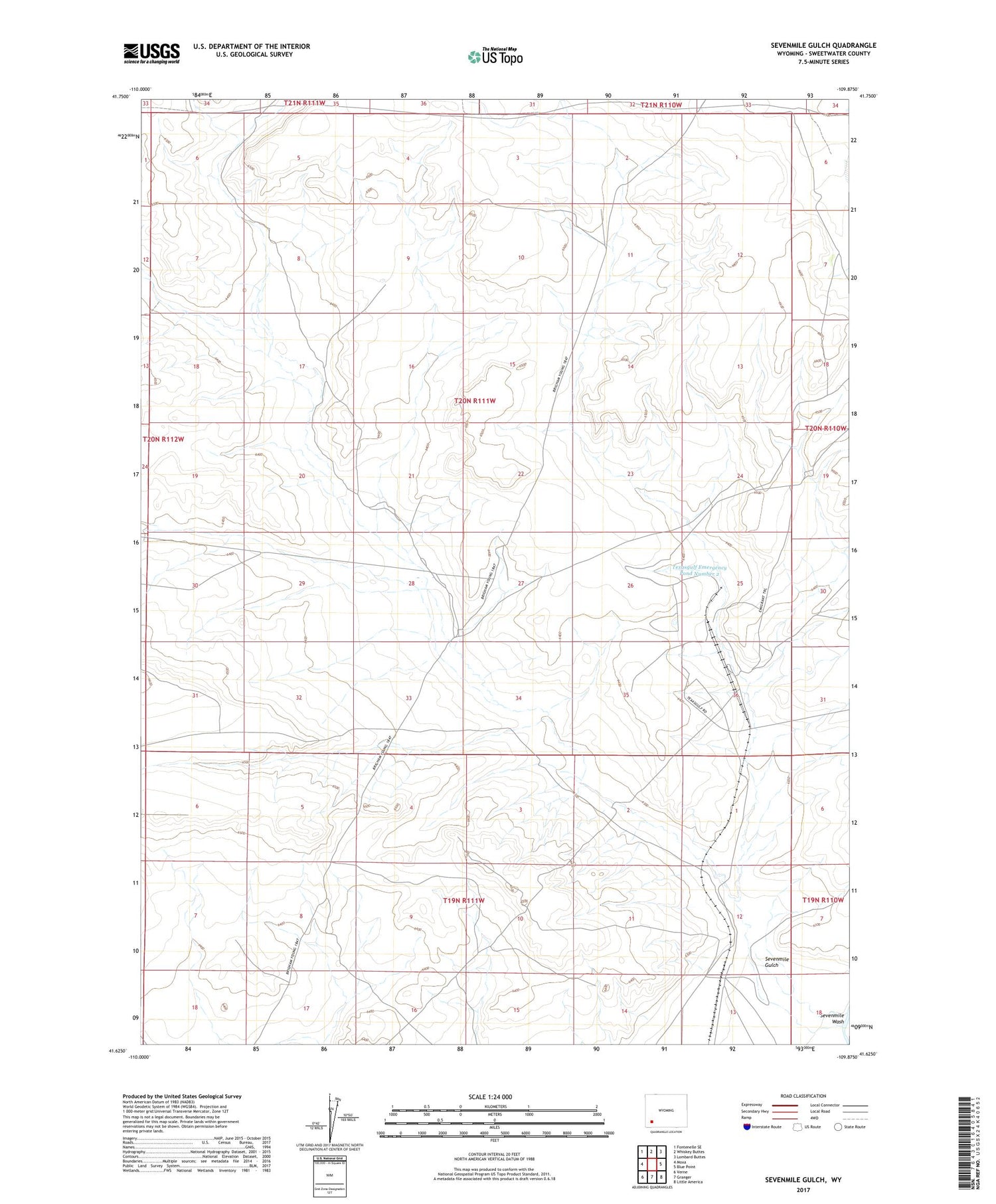 Sevenmile Gulch Wyoming US Topo Map Image
