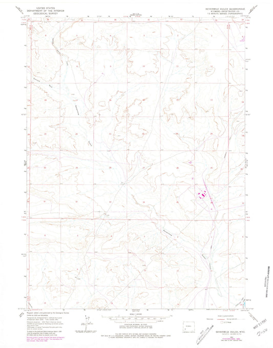 Classic USGS Sevenmile Gulch Wyoming 7.5'x7.5' Topo Map Image