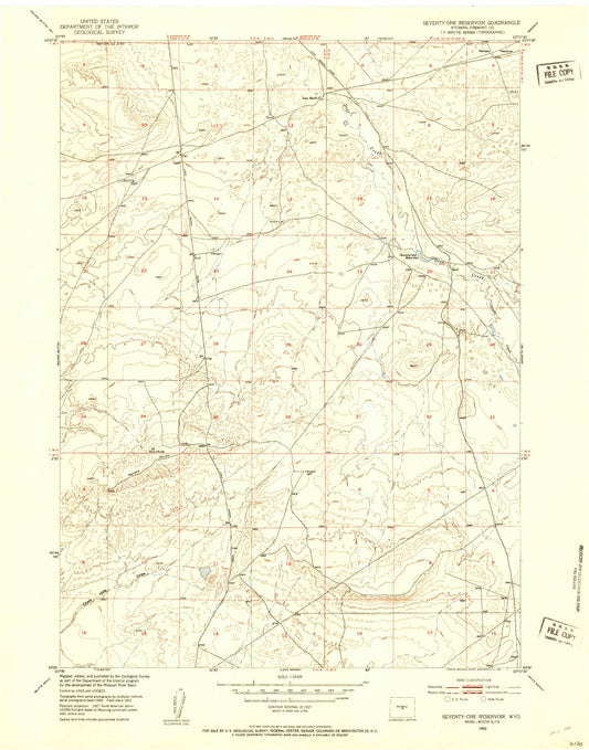 Classic USGS Seventy One Reservoir Wyoming 7.5'x7.5' Topo Map Image