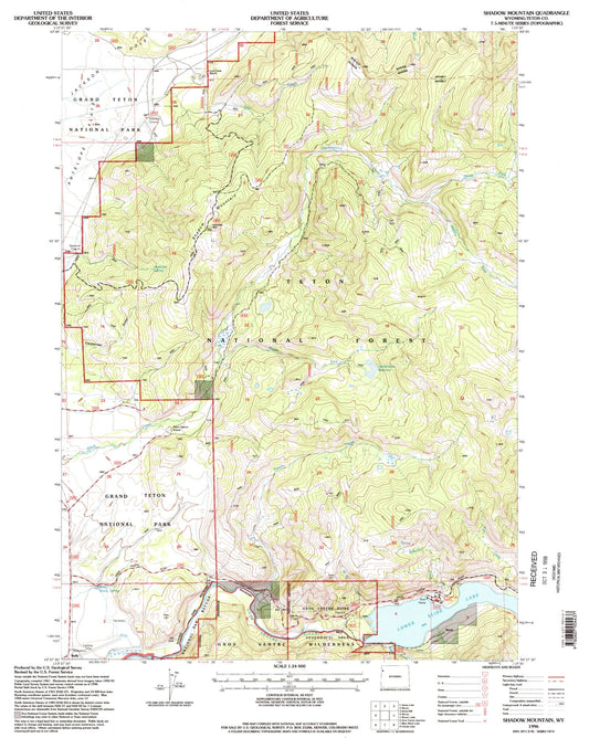 Classic USGS Shadow Mountain Wyoming 7.5'x7.5' Topo Map Image
