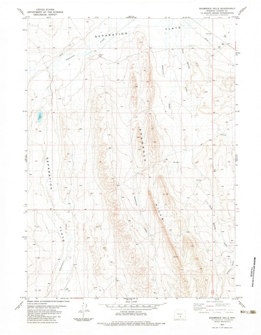 Classic USGS Shamrock Hills Wyoming 7.5'x7.5' Topo Map Image