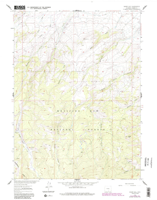 Classic USGS Sharp Hill Wyoming 7.5'x7.5' Topo Map Image