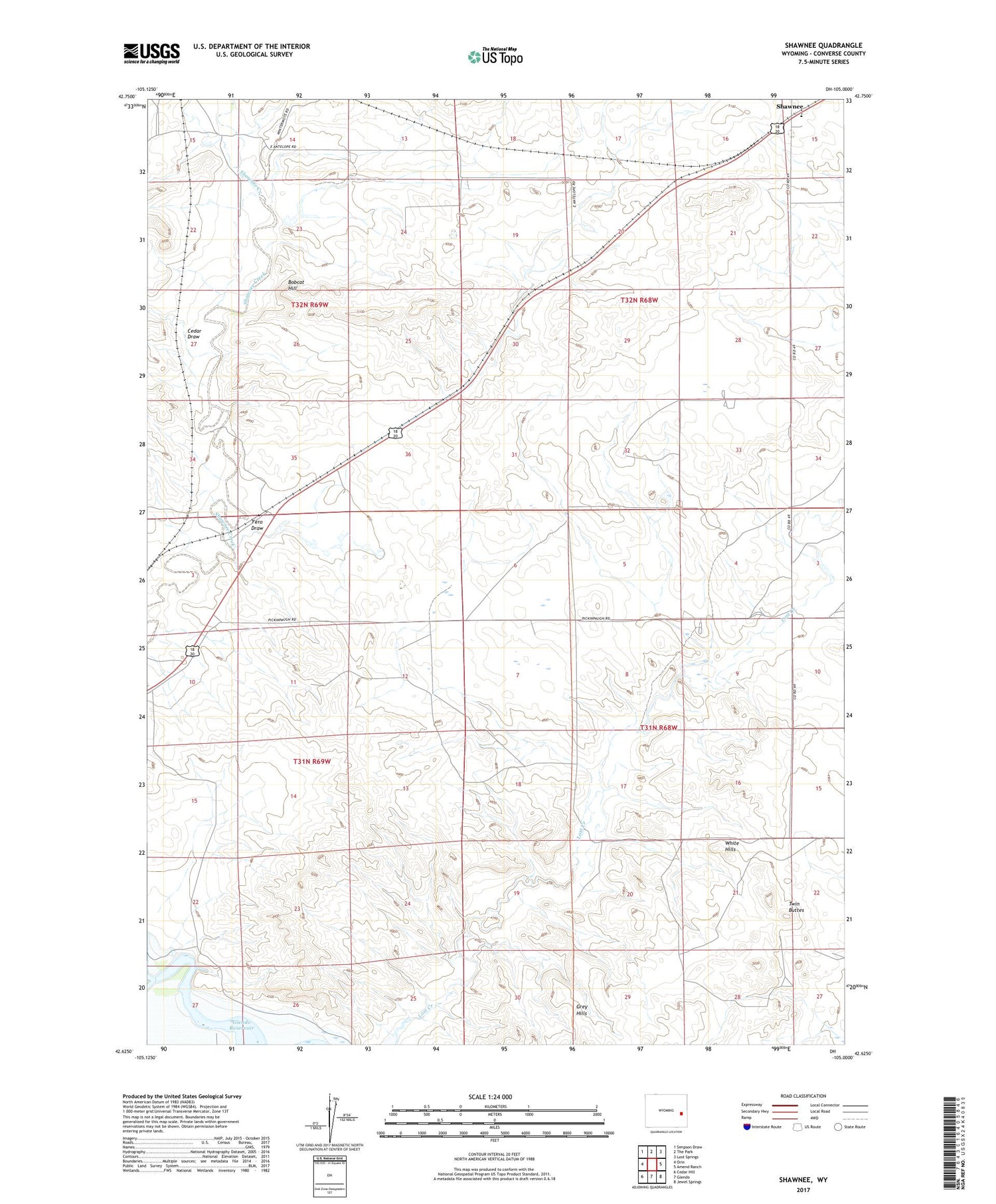 Shawnee Wyoming US Topo Map Image