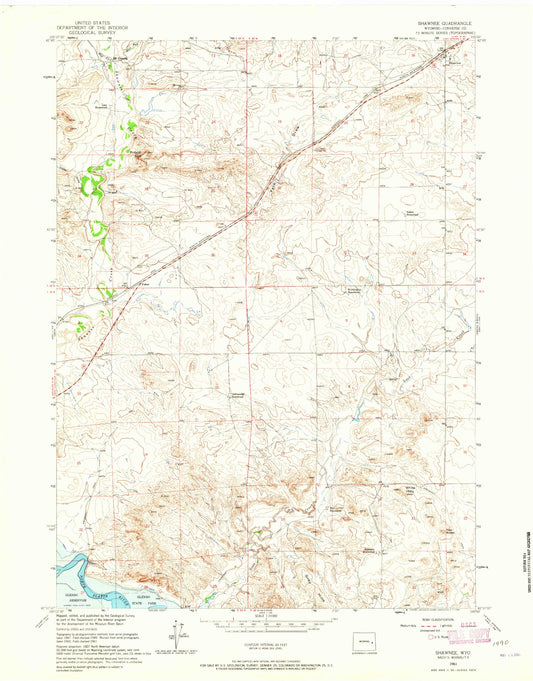 Classic USGS Shawnee Wyoming 7.5'x7.5' Topo Map Image