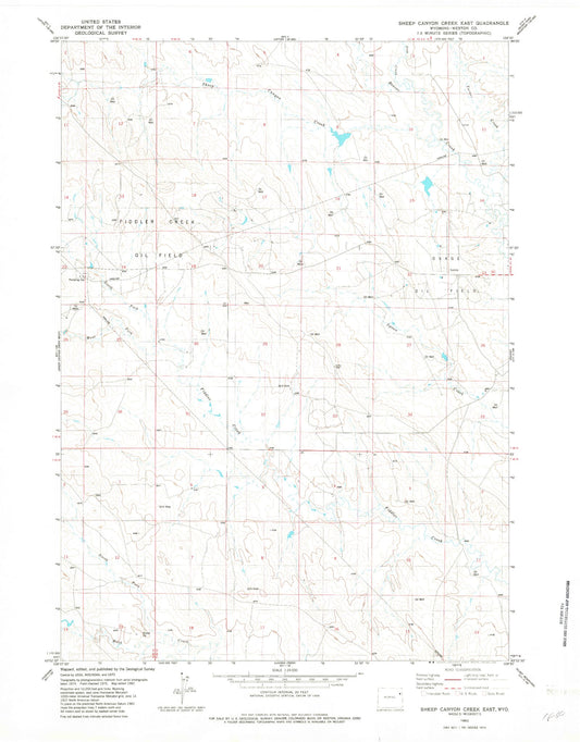 Classic USGS Sheep Canyon Creek East Wyoming 7.5'x7.5' Topo Map Image