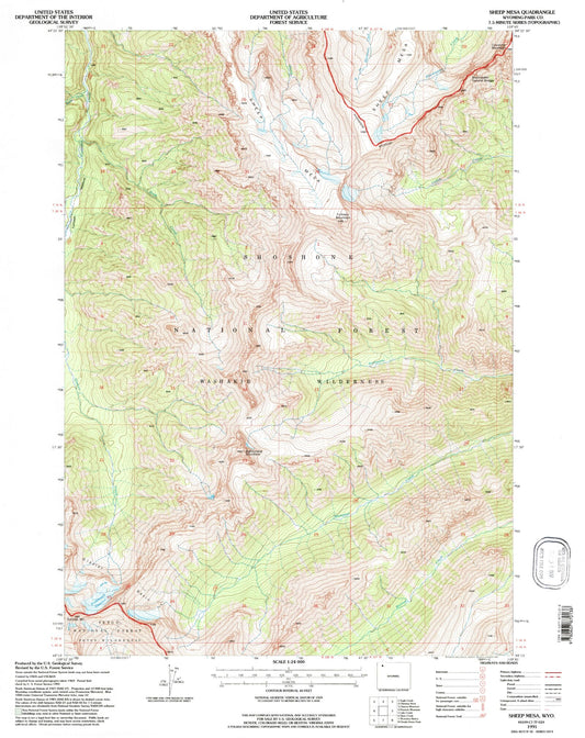 Classic USGS Sheep Mesa Wyoming 7.5'x7.5' Topo Map Image