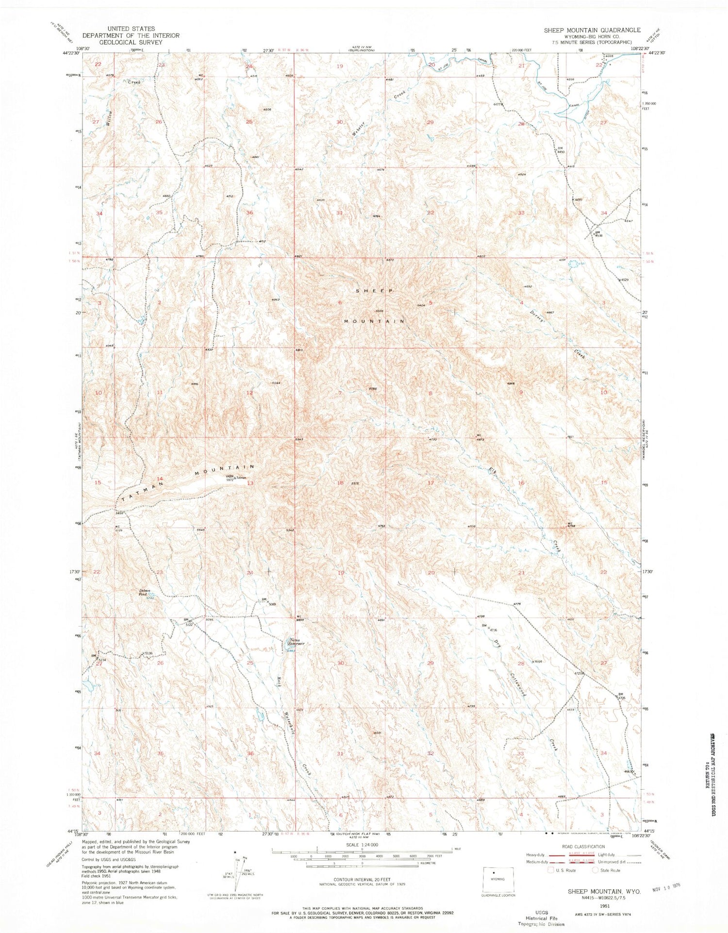 Classic USGS Sheep Mountain Wyoming 7.5'x7.5' Topo Map Image