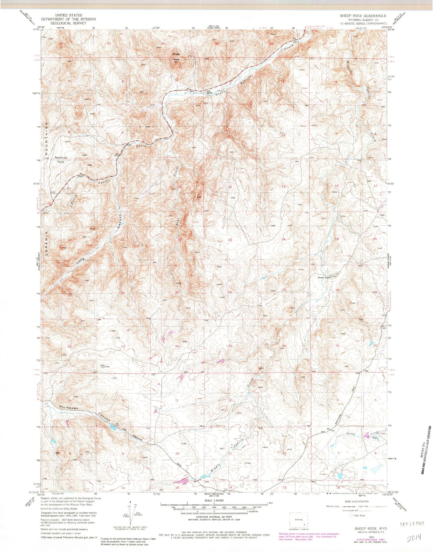 Classic USGS Sheep Rock Wyoming 7.5'x7.5' Topo Map Image