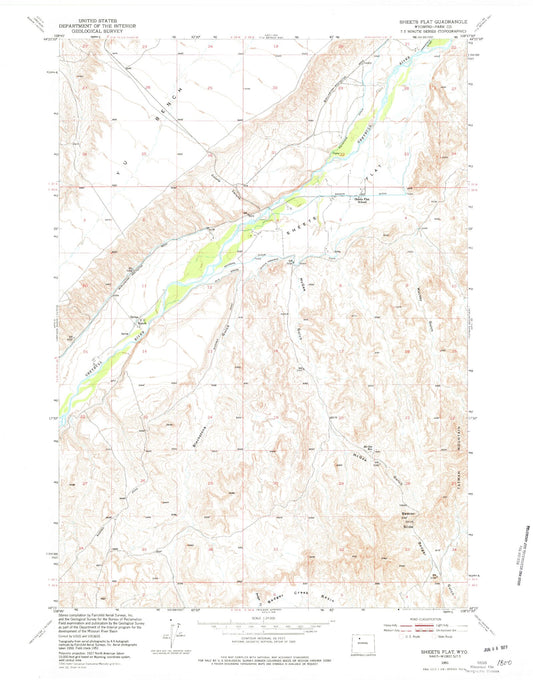 Classic USGS Sheets Flat Wyoming 7.5'x7.5' Topo Map Image