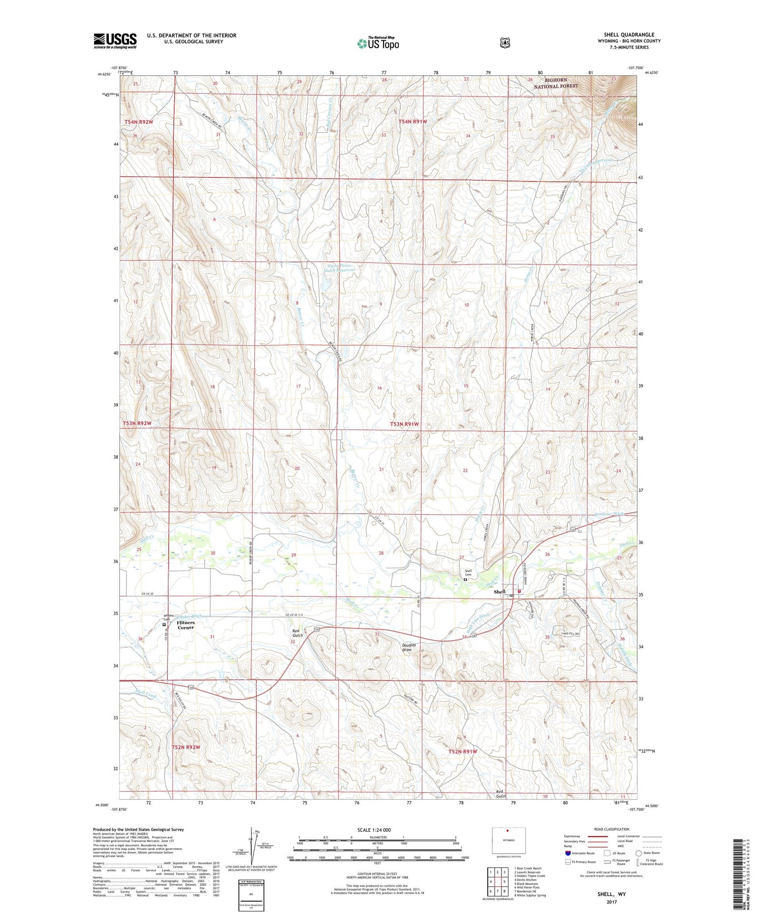 Shell Wyoming US Topo Map Image
