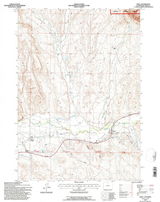 Classic USGS Shell Wyoming 7.5'x7.5' Topo Map Image