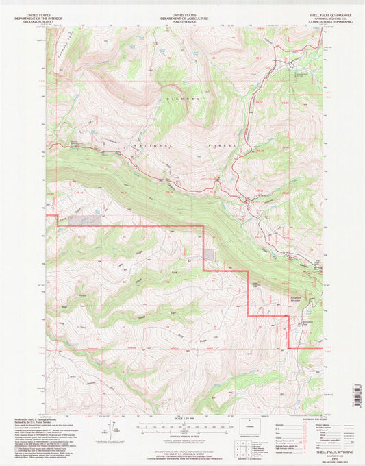 Classic USGS Shell Falls Wyoming 7.5'x7.5' Topo Map Image