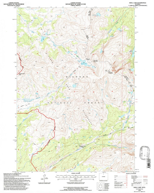 Classic USGS Shell Lake Wyoming 7.5'x7.5' Topo Map Image