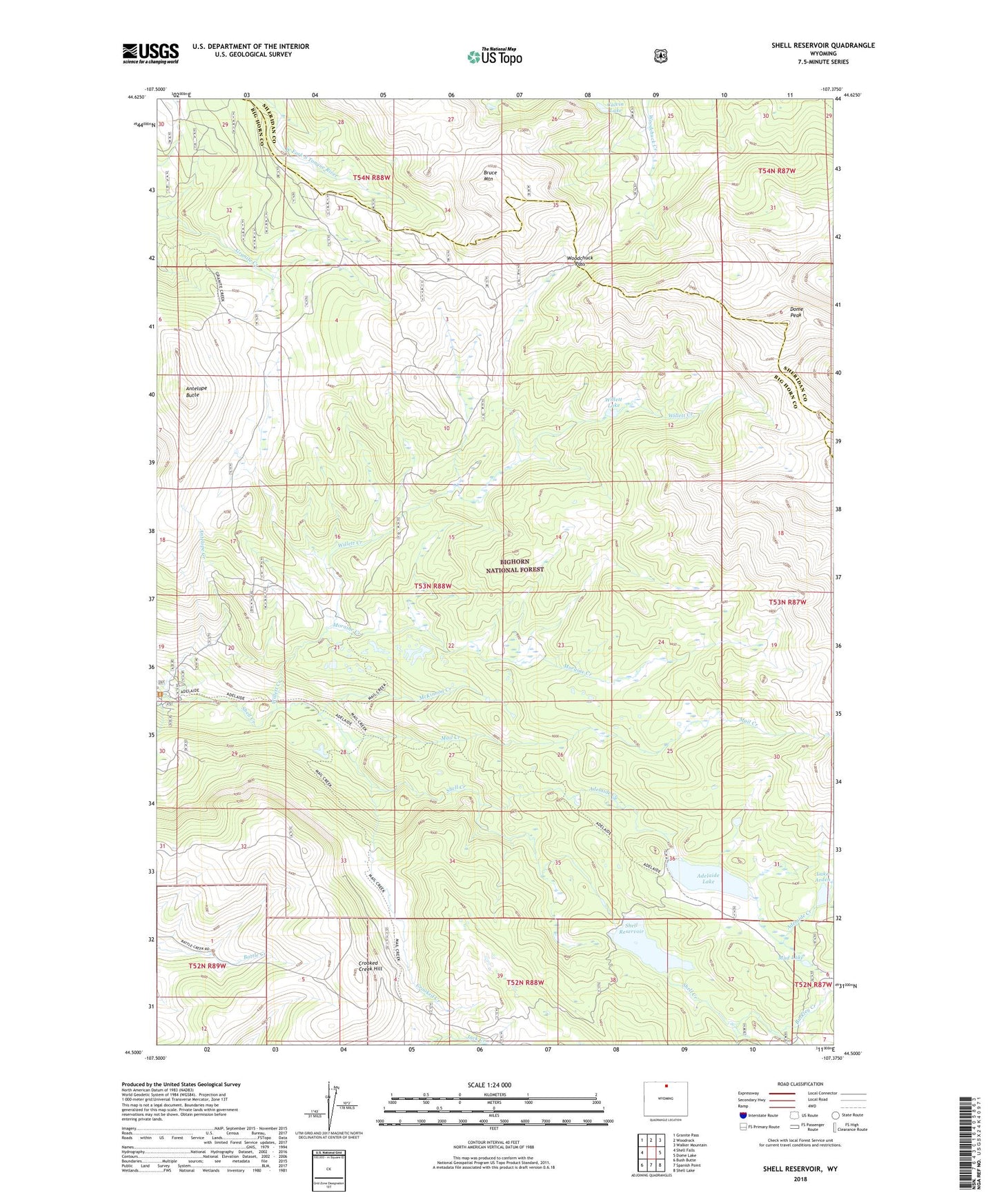 Shell Reservoir Wyoming US Topo Map Image
