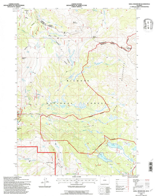 Classic USGS Shell Reservoir Wyoming 7.5'x7.5' Topo Map Image