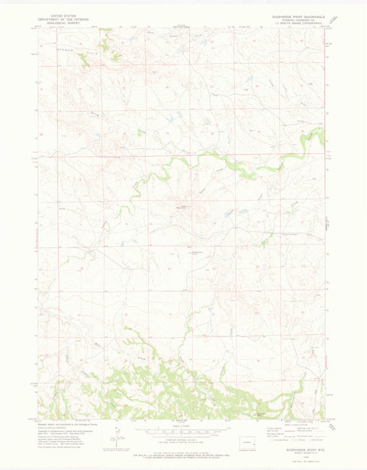 Classic USGS Shepherds Point Wyoming 7.5'x7.5' Topo Map Image