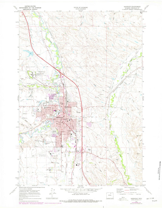 Classic USGS Sheridan Wyoming 7.5'x7.5' Topo Map Image