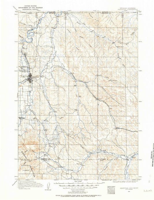 Historic 1909 Sheridan Wyoming 30'x30' Topo Map Image