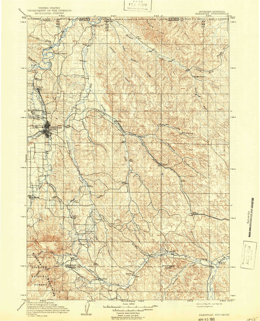 Historic 1911 Sheridan Wyoming 30'x30' Topo Map Image