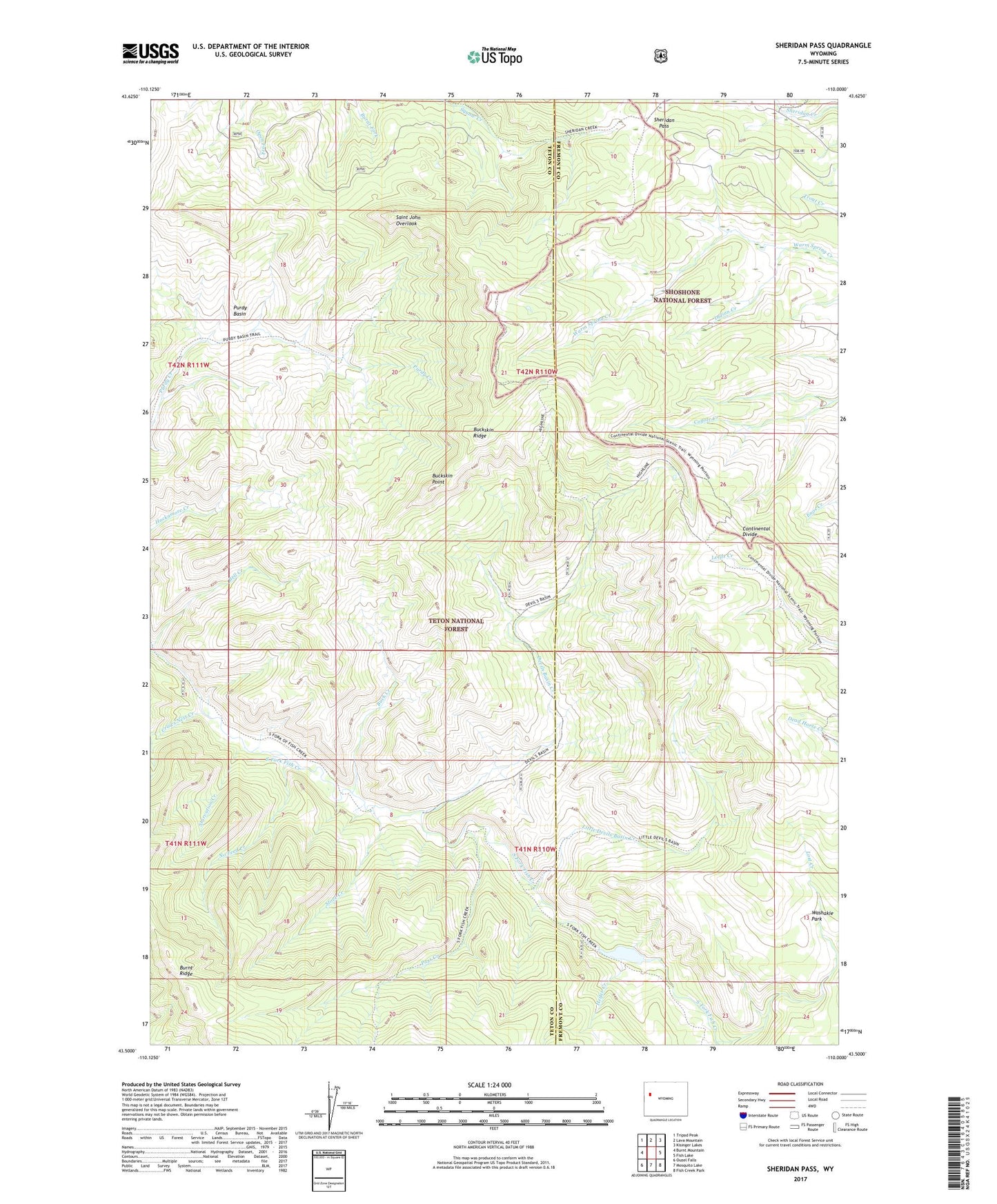 Sheridan Pass Wyoming US Topo Map Image