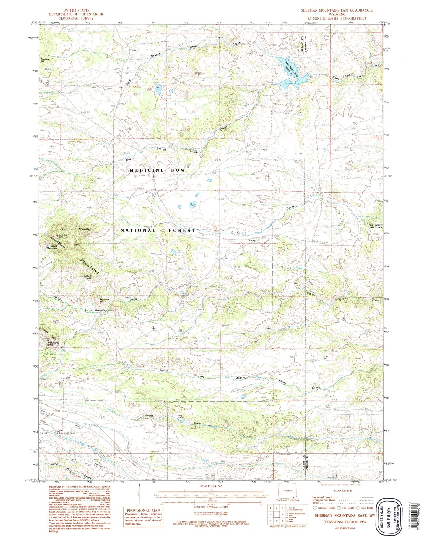 Classic USGS Sherman Mountains East Wyoming 7.5'x7.5' Topo Map Image