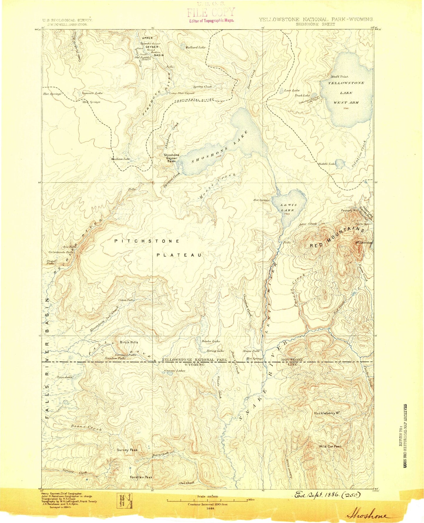 Historic 1886 Shoshone Wyoming 30'x30' Topo Map Image