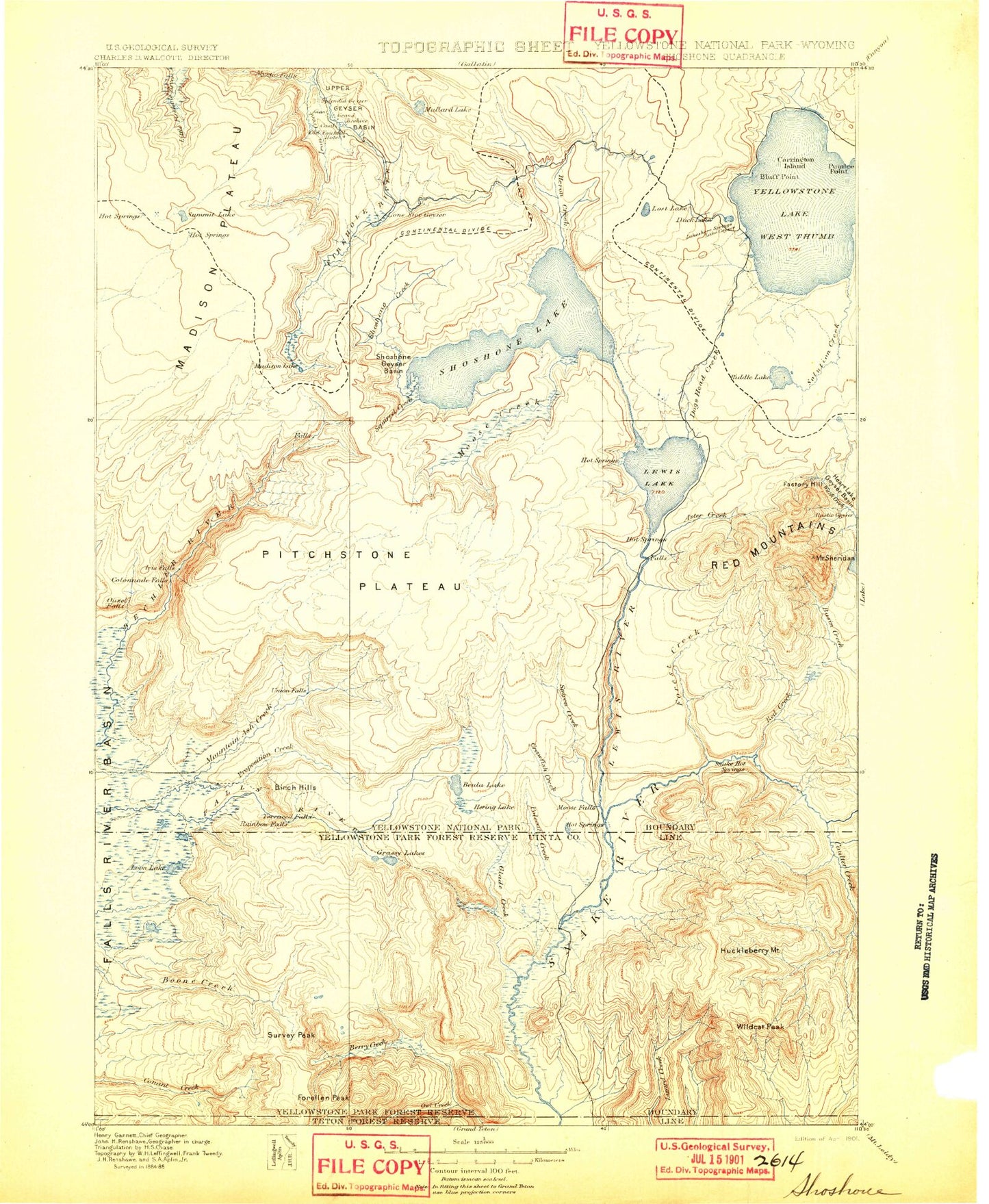 Historic 1901 Shoshone Wyoming 30'x30' Topo Map Image