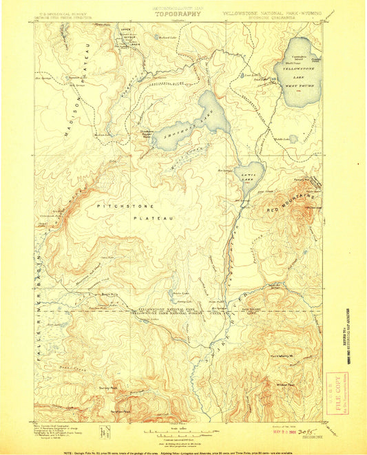Historic 1908 Shoshone Wyoming 30'x30' Topo Map Image