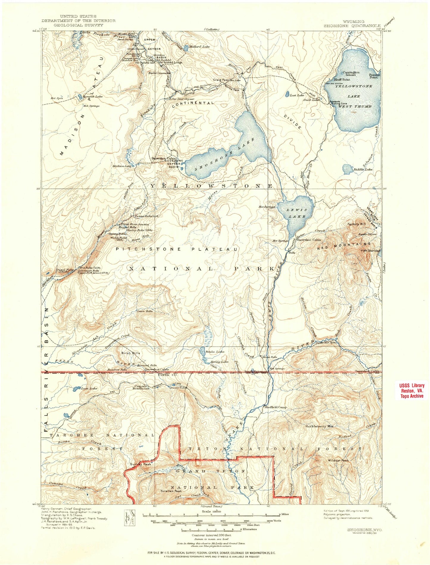 Historic 1911 Shoshone Wyoming 30'x30' Topo Map Image