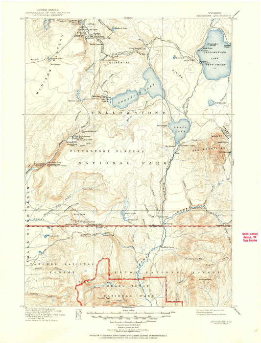 Historic 1911 Shoshone Wyoming 30'x30' Topo Map Image