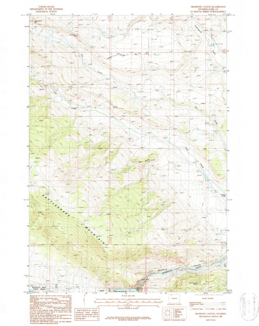 Classic USGS Shoshone Canyon Wyoming 7.5'x7.5' Topo Map Image