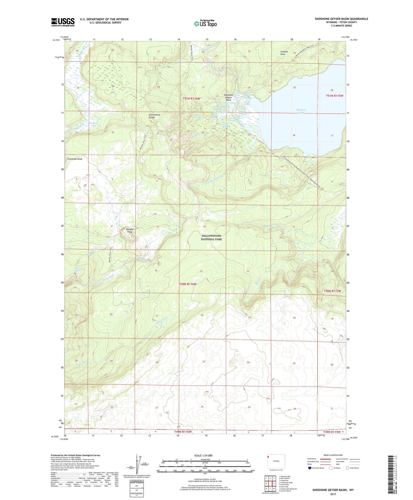 Shoshone Geyser Basin Wyoming US Topo Map Image