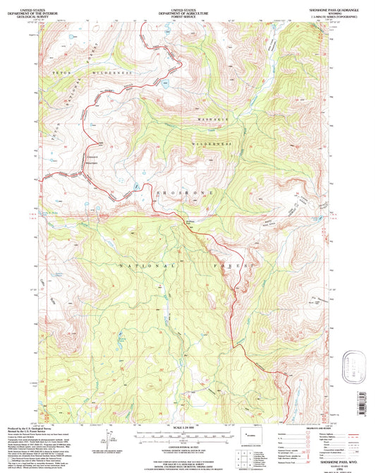 Classic USGS Shoshone Pass Wyoming 7.5'x7.5' Topo Map Image