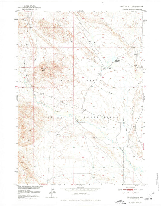 Classic USGS Shotgun Butte Wyoming 7.5'x7.5' Topo Map Image