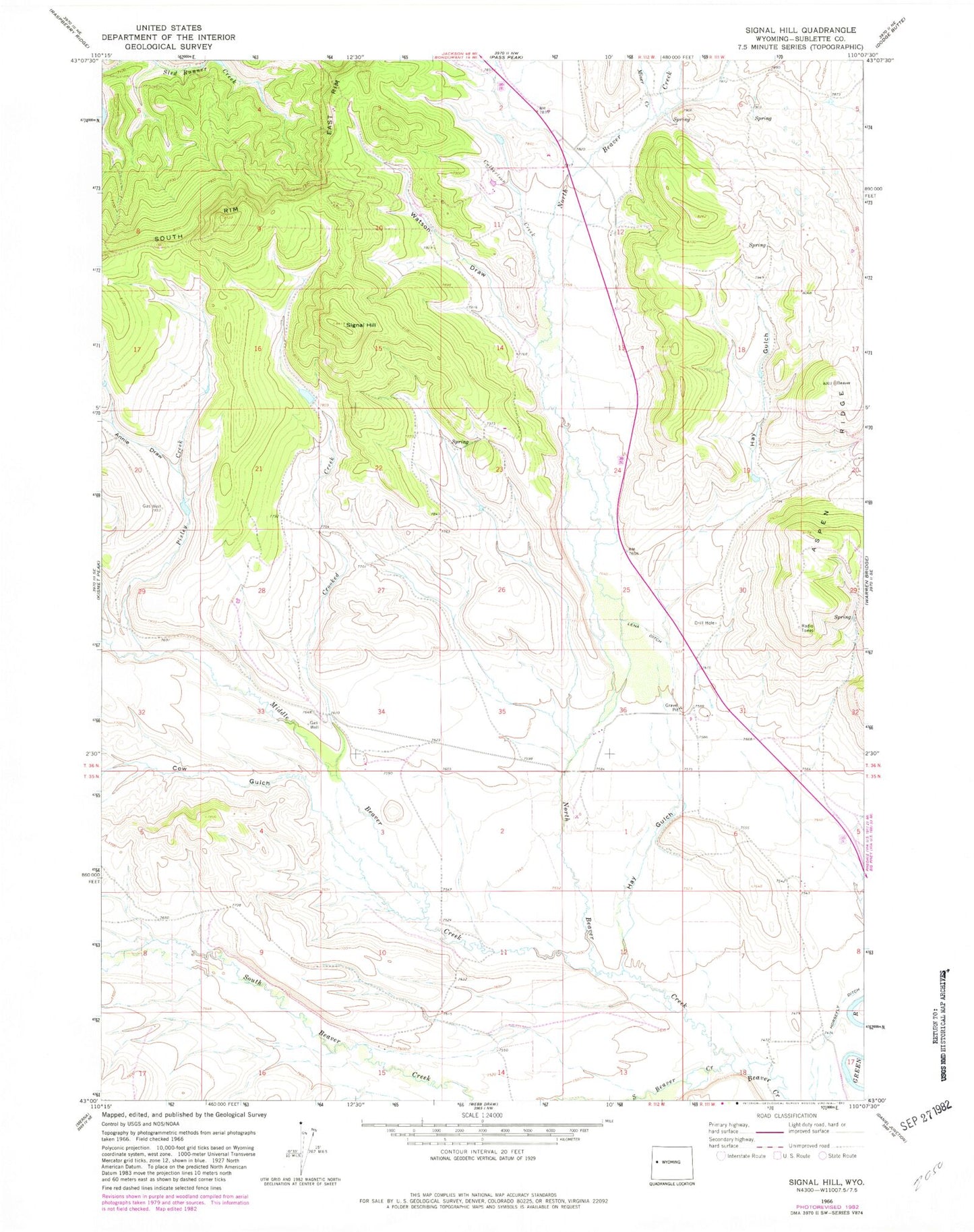 Classic USGS Signal Hill Wyoming 7.5'x7.5' Topo Map Image