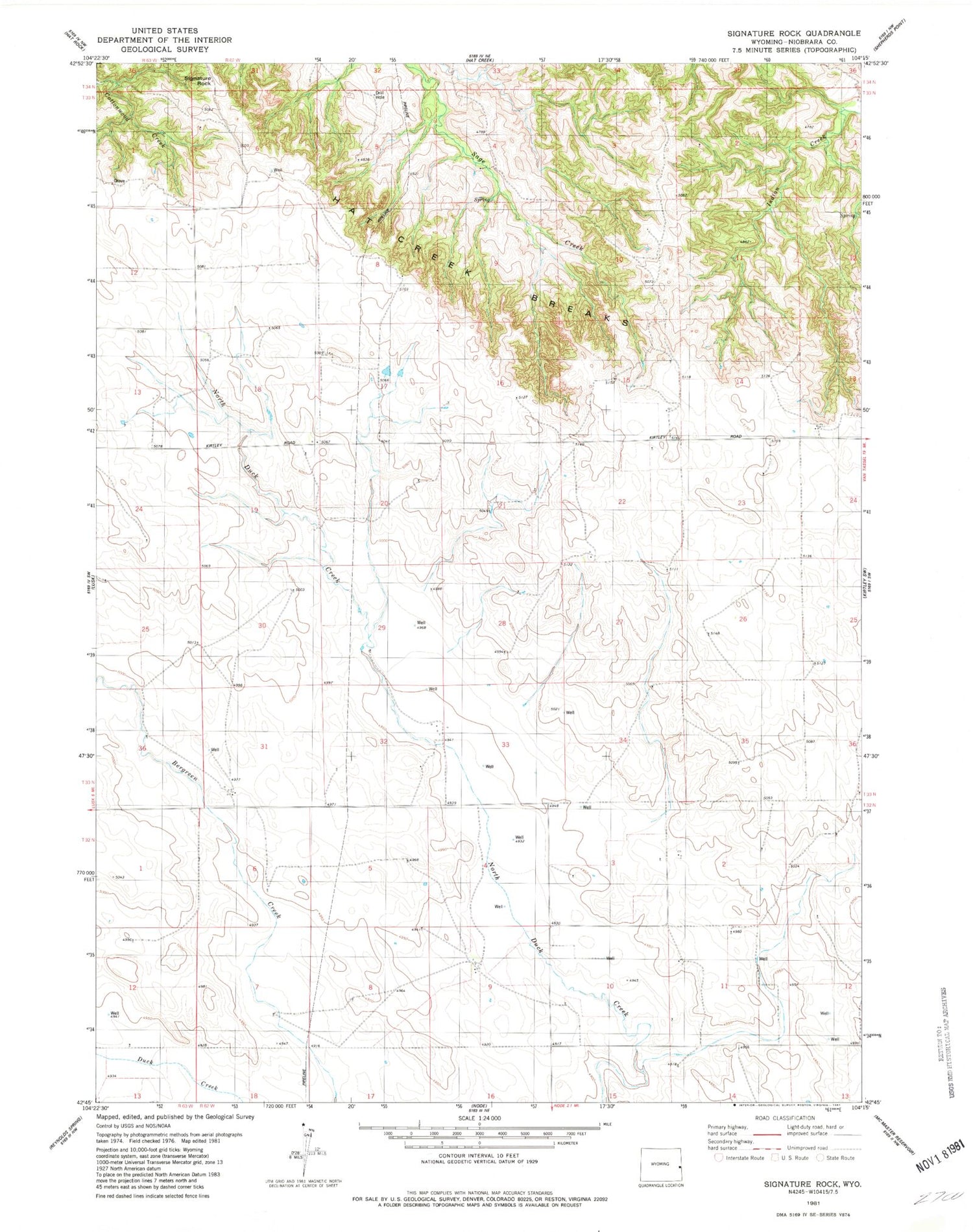 Classic USGS Signature Rock Wyoming 7.5'x7.5' Topo Map Image